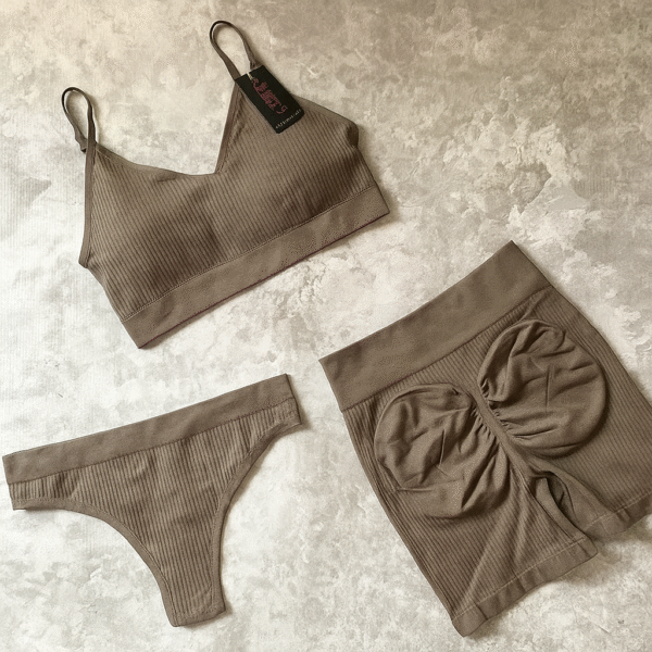 set deportivo 3 piezas – bombacha vedetina, top y short