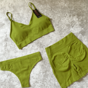 set deportivo 3 piezas – bombacha vedetina, top y short